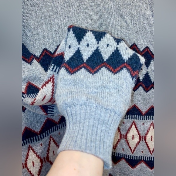 2/49$ Men’s SELECTED Fair Isle Raglan-Sleeve wool blend grey Sweater Sz‎ Large - Picture 7 of 13